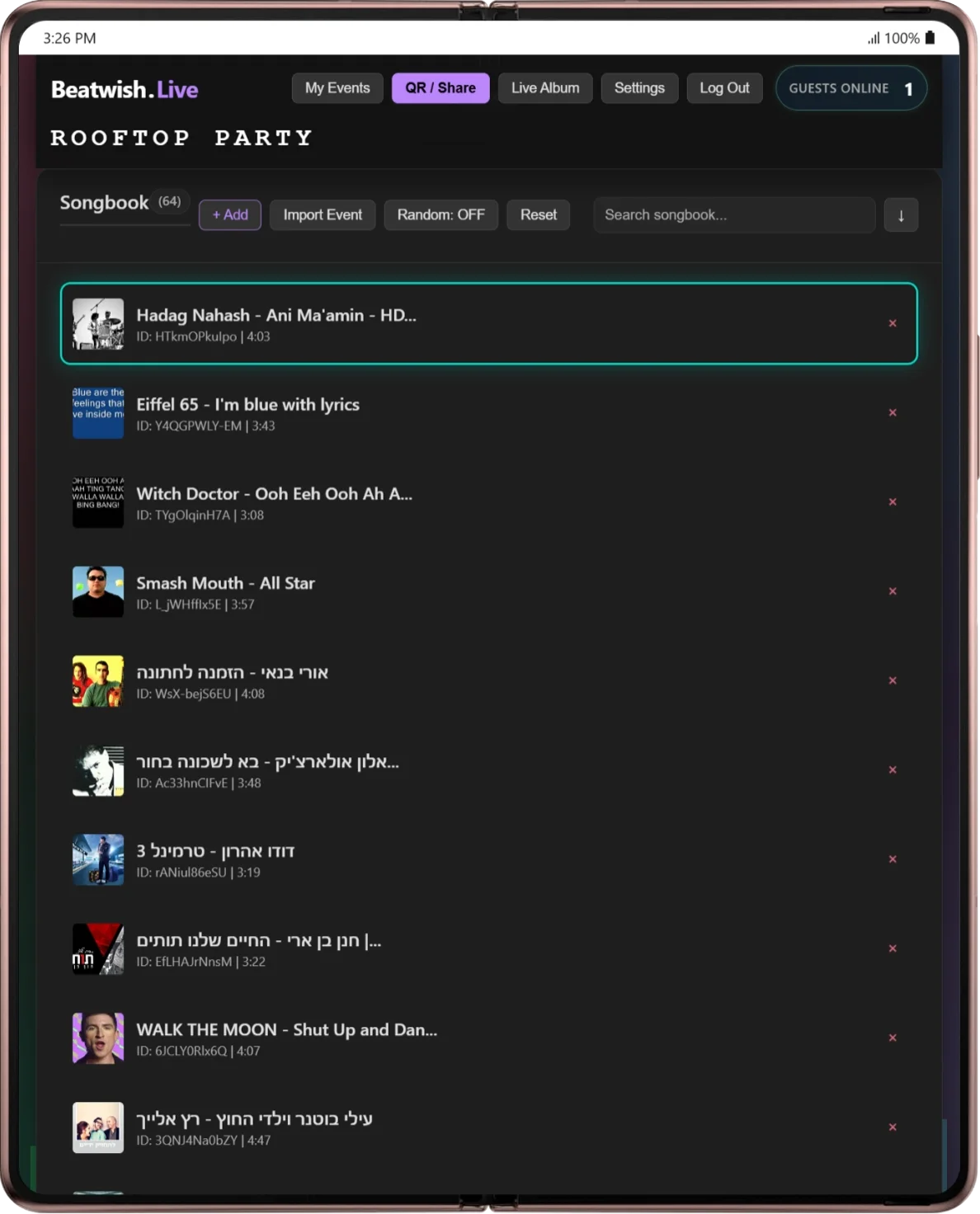 Beatwish songbook and DJ control interface.