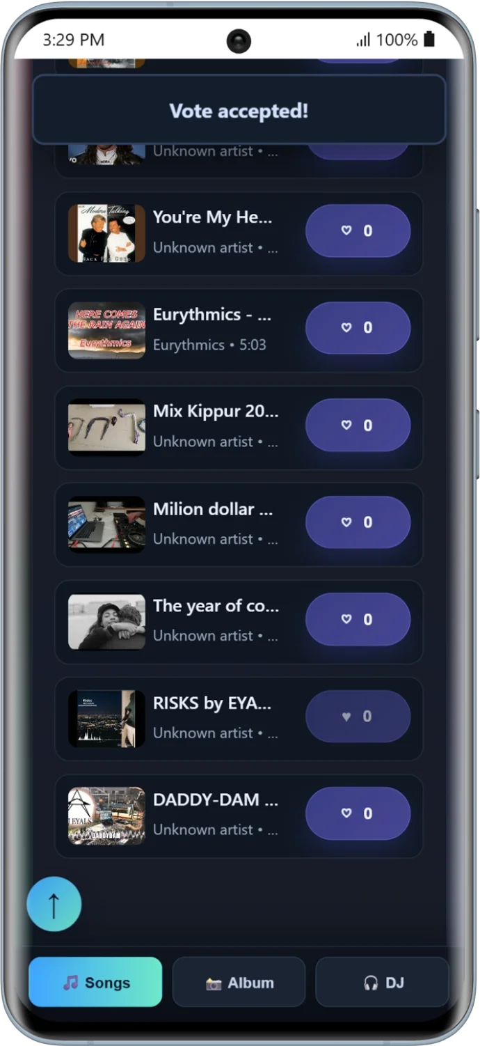 Guest voting and accepted request flow inside Beatwish.Live.